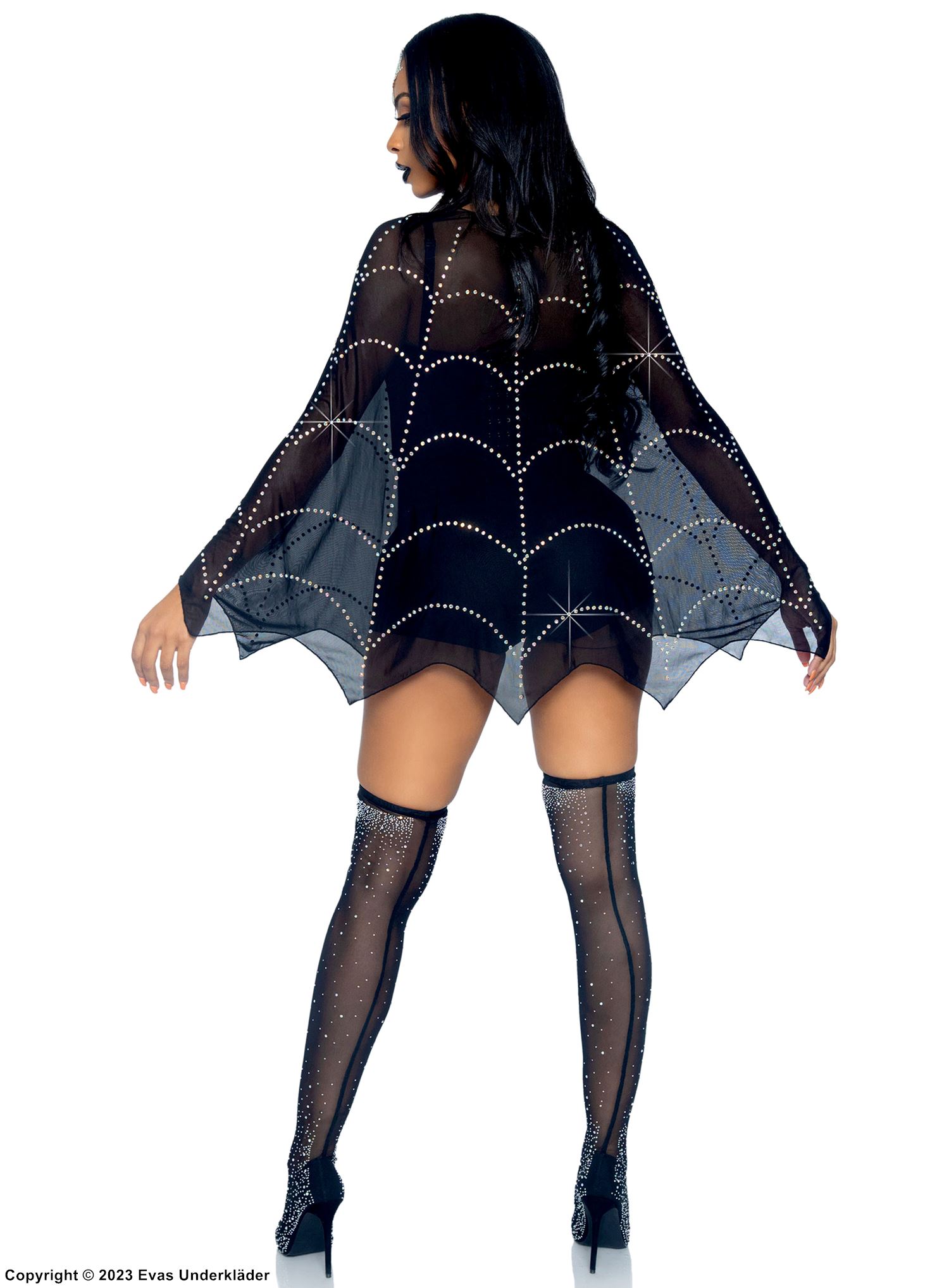 Costume poncho, rhinestones, spider web